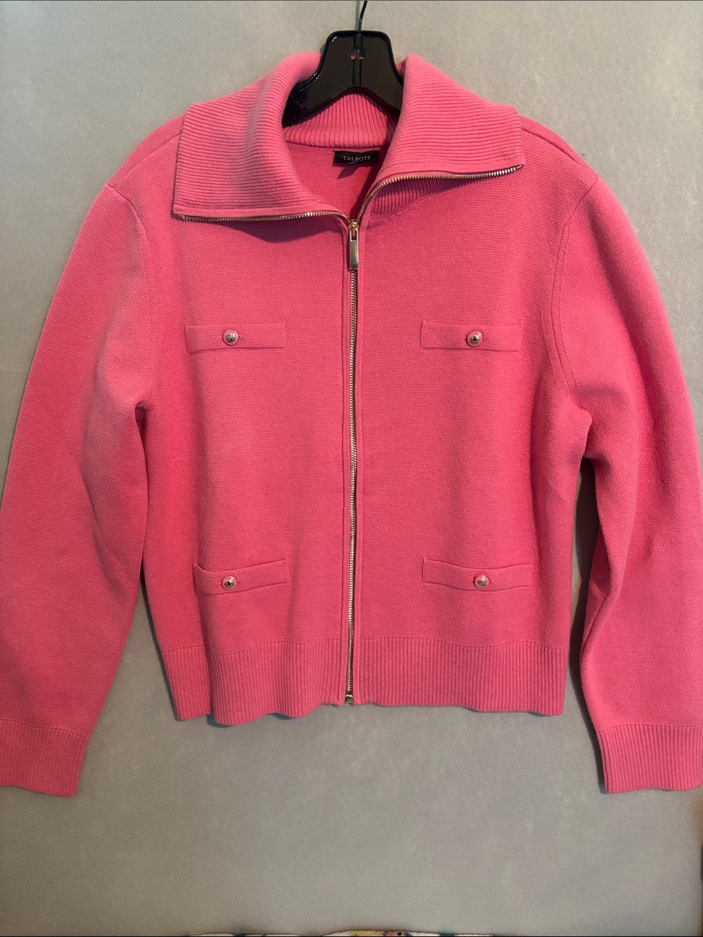 Talbots Bright Coral/Pink Zip-Up Knit Jacket